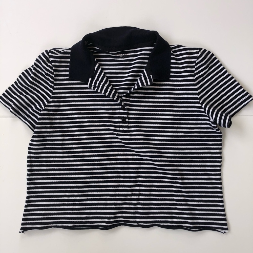 Cropped Striped Button Collared Shirt